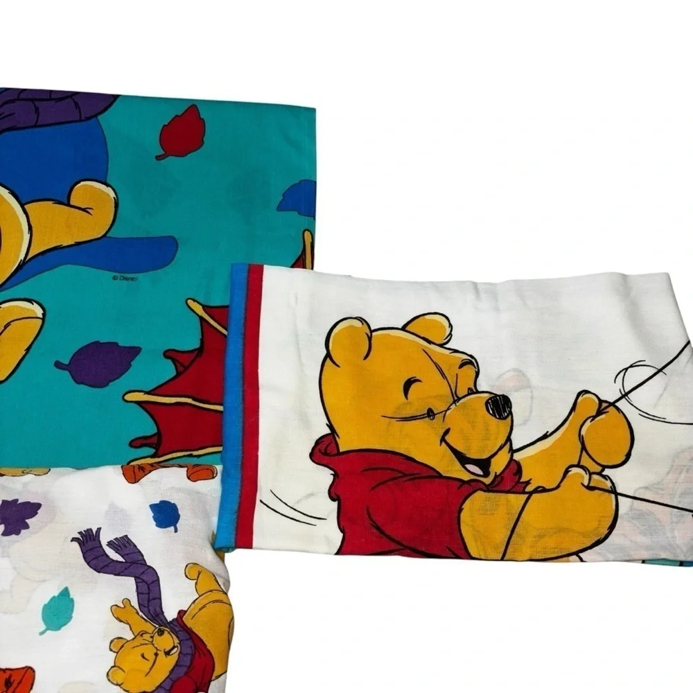 Disney Vintage 1980's Winnie the Pooh Twin Sheets Flat Sheet Fitted Sheet Pillow